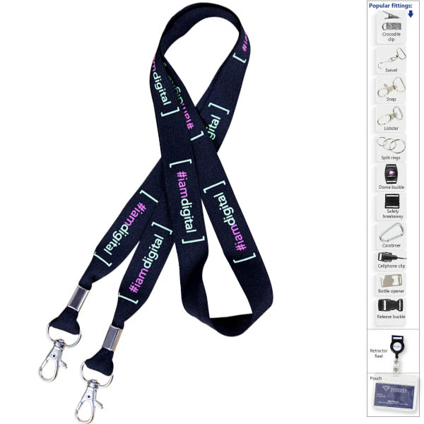 Screen Printed Open Lanyard double clip wit 1col