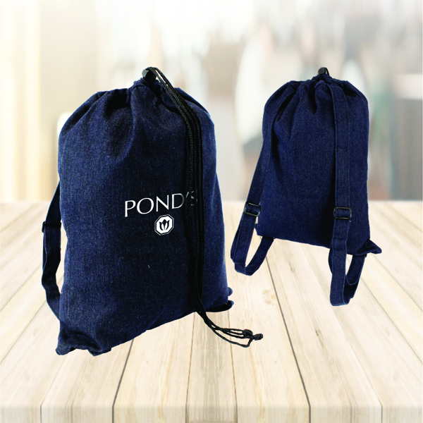 Aster Denim Drawcord Back Pack with 1 col print