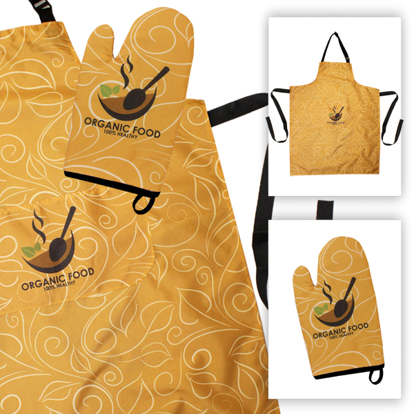 Oven Mitt and Apron Set with Full Colour Print