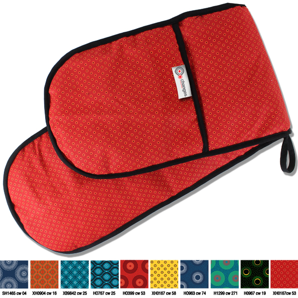 Shweshwe Double Oven Glovewit FC Tag