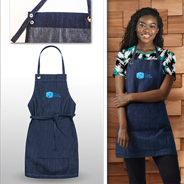 Olive Adjustable Denim Bib Apron with 1 col print 