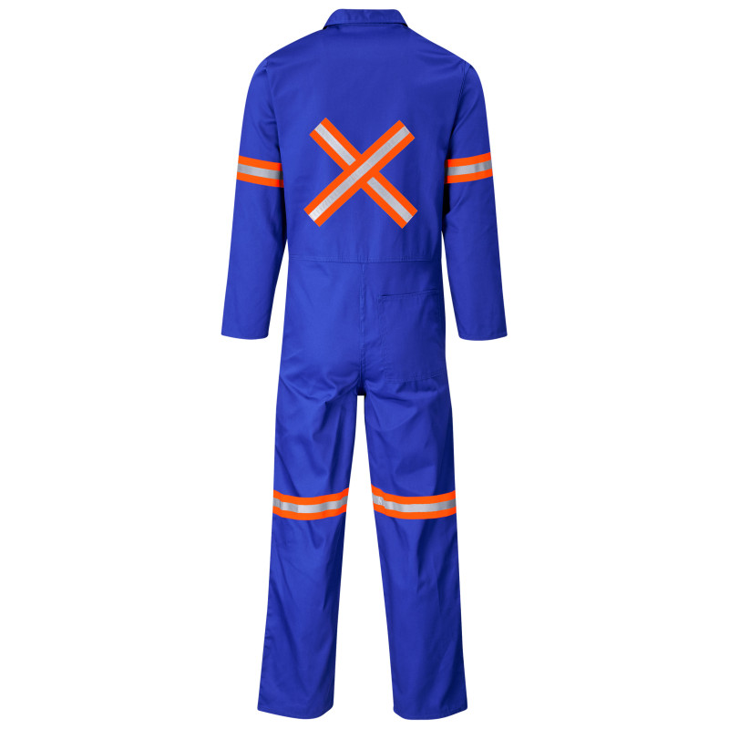 Safety Polycotton Boiler Suit - Reflective Arms Legs & Back - Orange Tape