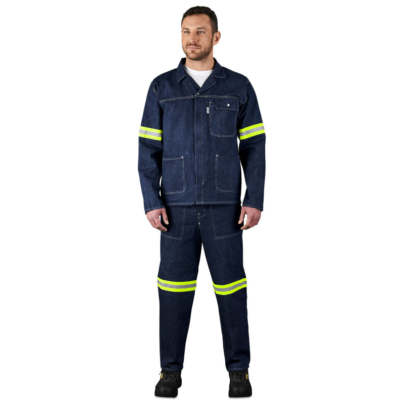 Cast Premium 100% Cotton Denim Jacket - Reflective Arms & Back - Yellow Tape