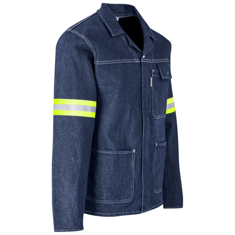 Cast Premium 100% Cotton Denim Jacket - Reflective Arms & Back - Yellow Tape