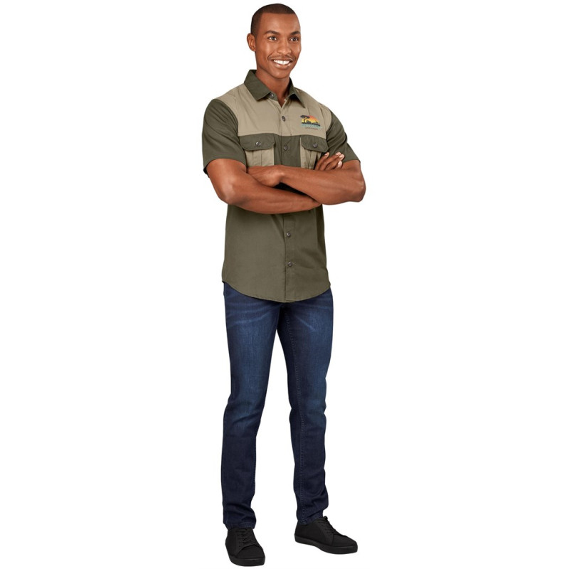 Mens Short Sleeve Serengeti 2-Tone Bush Shirt