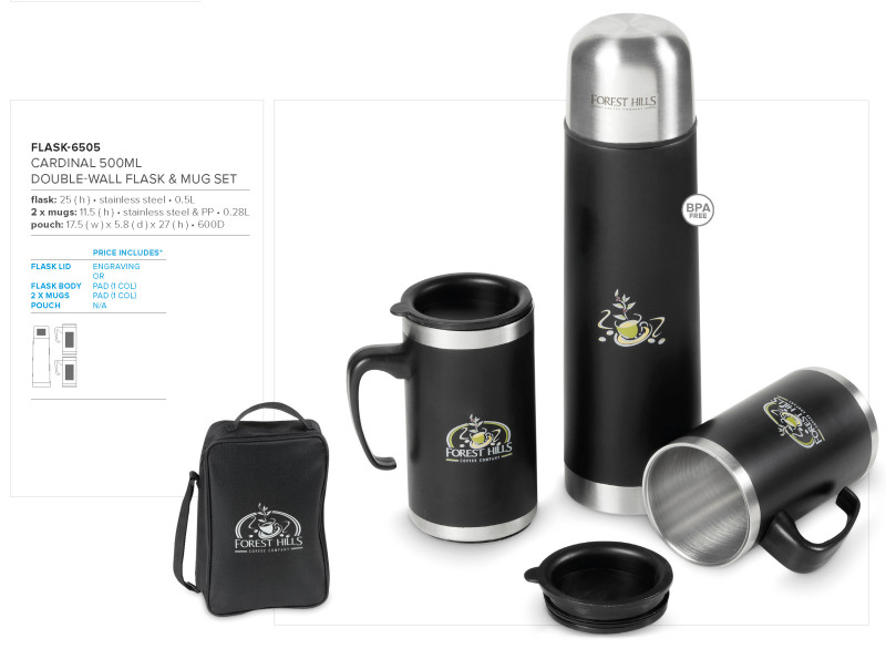 Cardinal Stainless Steel Vacuum Flask & Mug Set