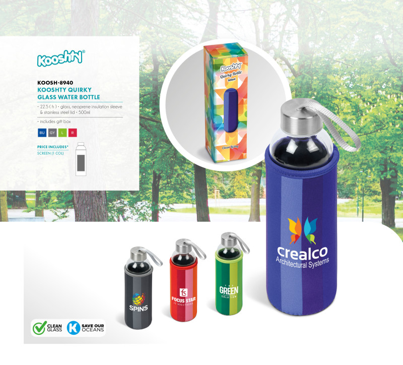 Kooshty Quirky Glass Water Bottle - 500ml