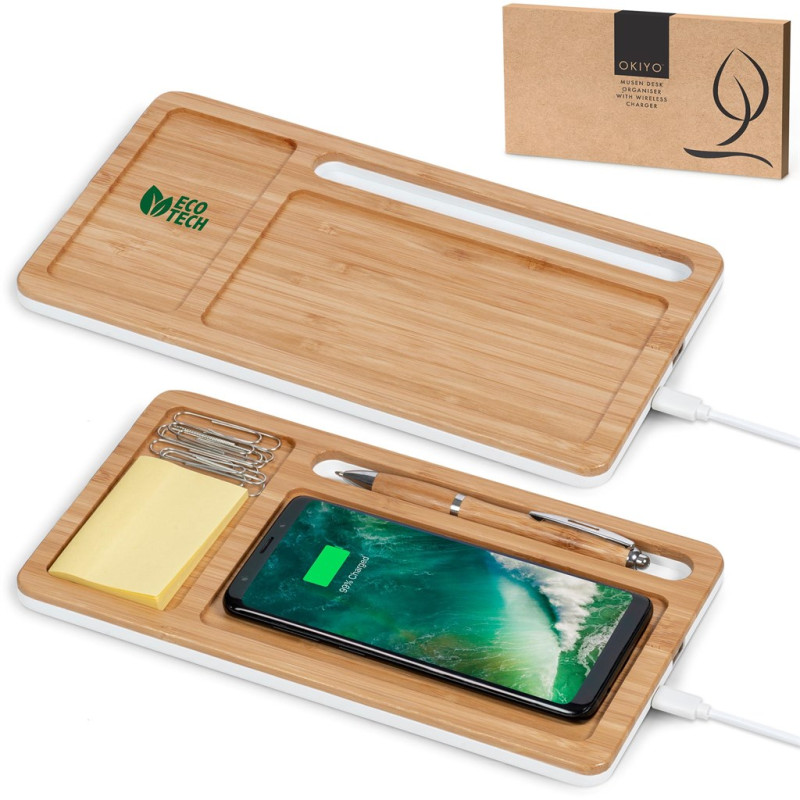 Okiyo Musen Bamboo Wireless Charger Desk Organiser