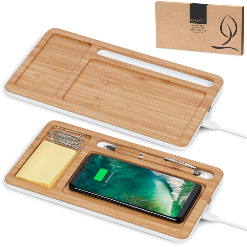 Okiyo Musen Bamboo Wireless Charger Desk Organiser