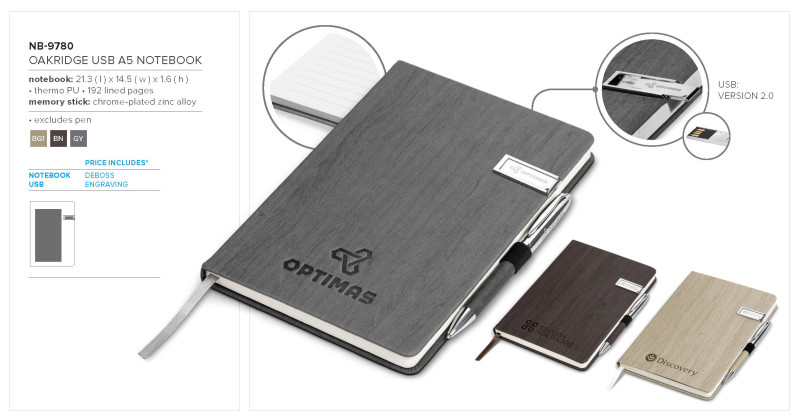 Oakridge A5 Hard Cover Flash Drive Notebook - 8GB