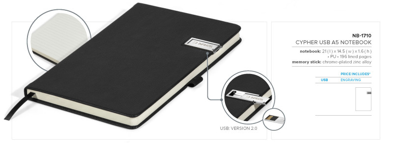 Cypher A5 Hard Cover Flash Drive Notebook - 8GB