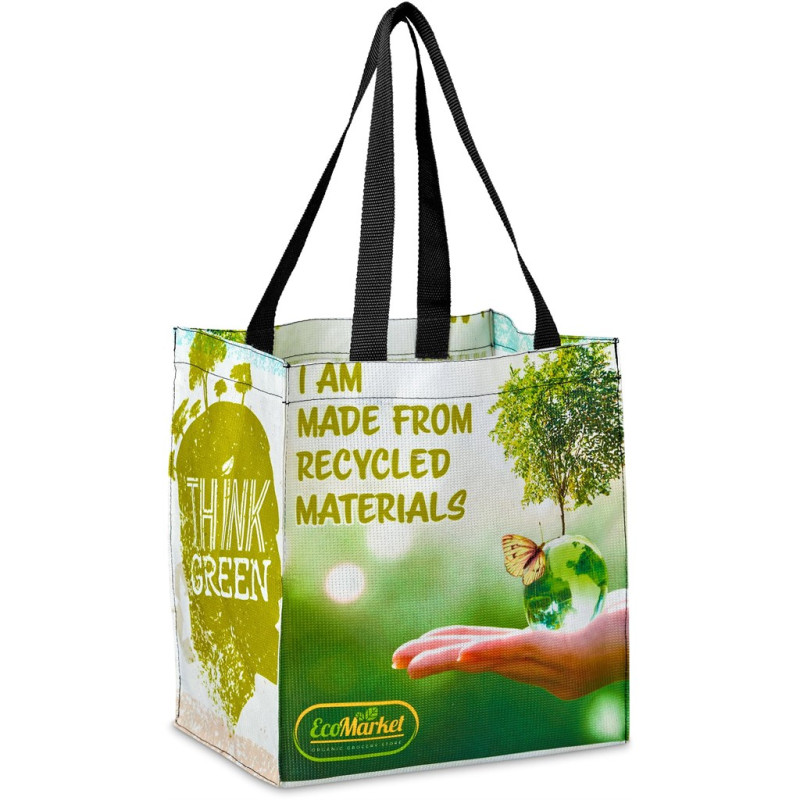 Pre-Printed Sample Hoppla Gateway Recycled PET Stitch-Bond Shopper