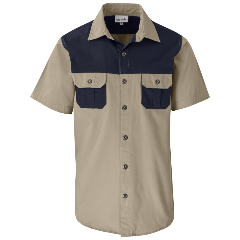 Mens Short Sleeve Serengeti 2-Tone Bush Shirt