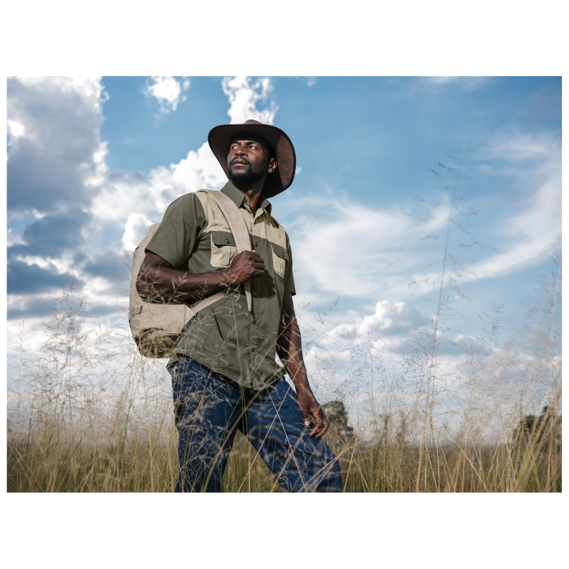 Mens Short Sleeve Serengeti 2-Tone Bush Shirt