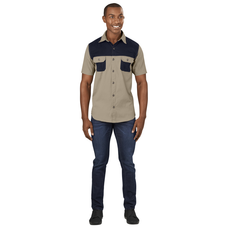 Mens Short Sleeve Serengeti 2-Tone Bush Shirt