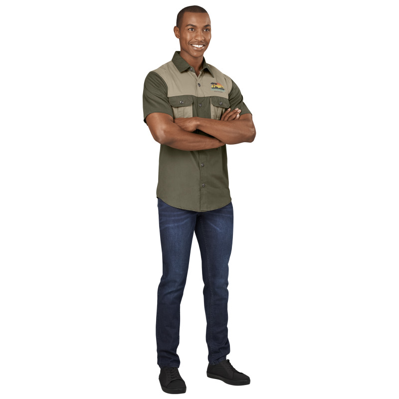 Mens Short Sleeve Serengeti 2-Tone Bush Shirt