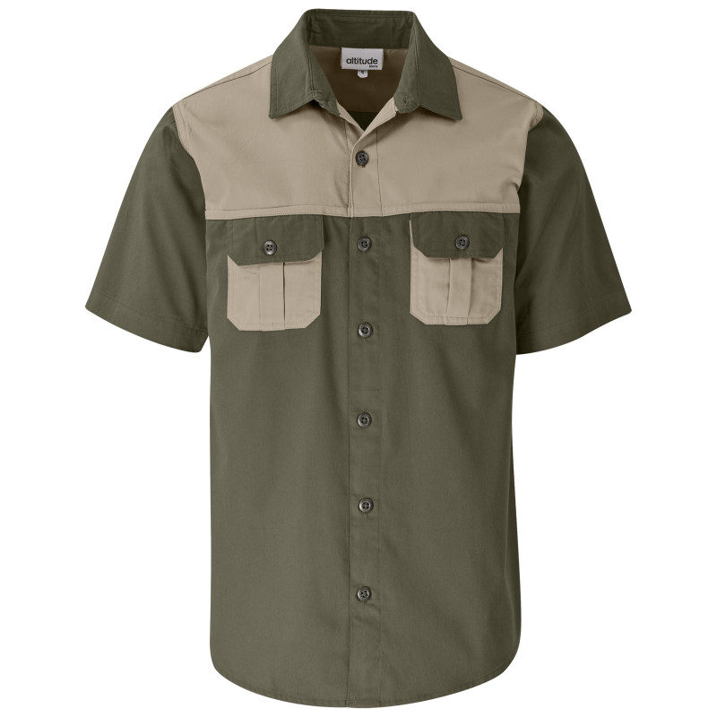Mens Short Sleeve Serengeti 2-Tone Bush Shirt