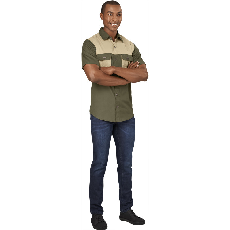 Mens Short Sleeve Serengeti 2-Tone Bush Shirt