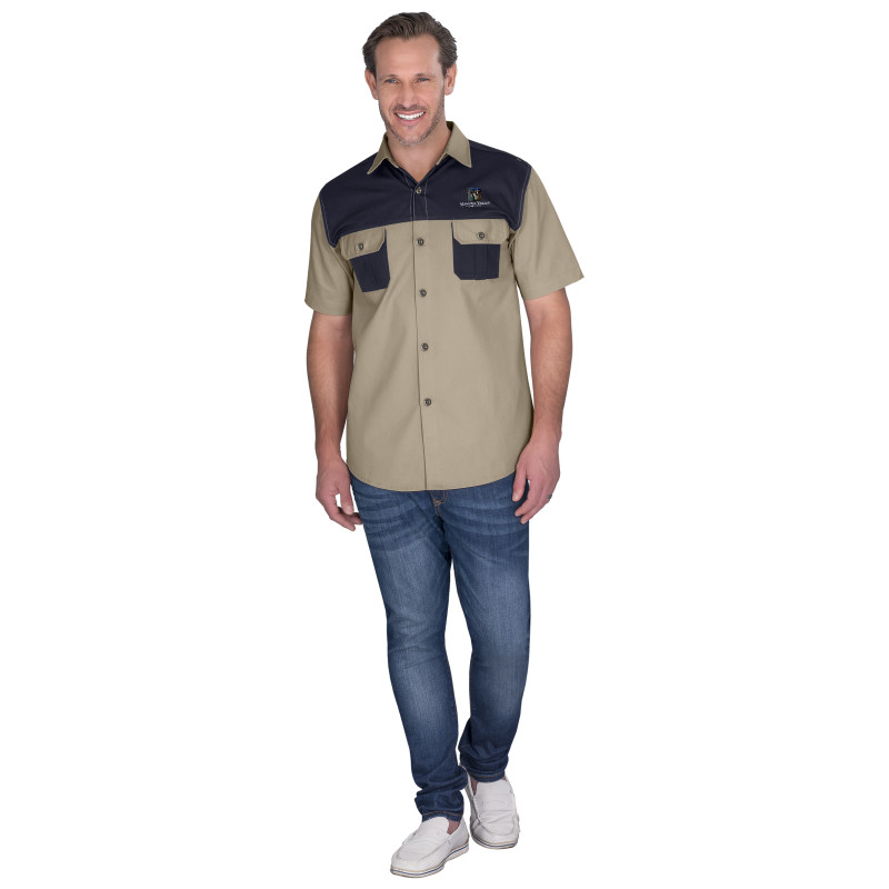 Mens Short Sleeve Serengeti 2-Tone Bush Shirt