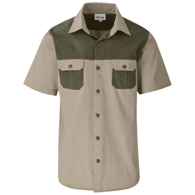 Mens Short Sleeve Serengeti 2-Tone Bush Shirt